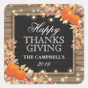 Sticker Carré Rustique Thankful automne Harvest Thanksgiving