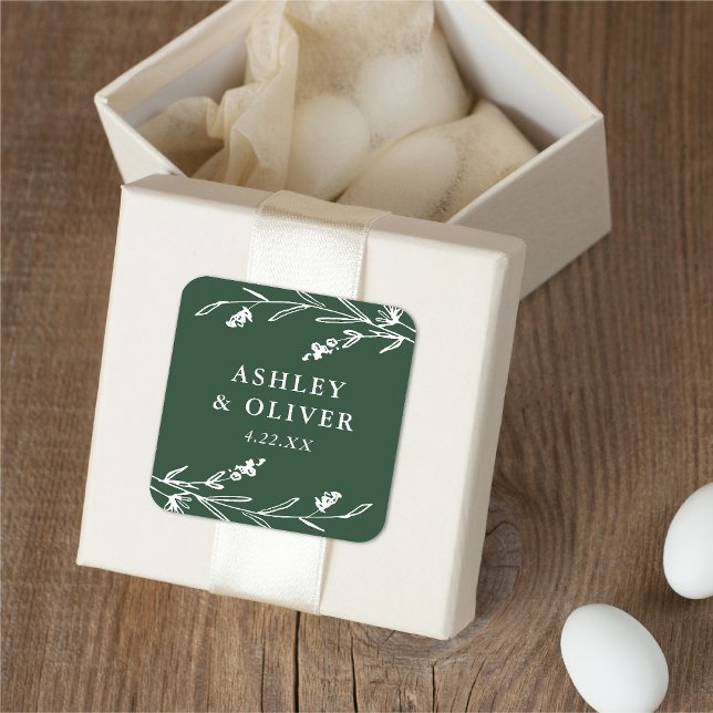 Sticker Carré Rustique Vert foncé Fleur sauvage mariage Faveur (Créateur téléchargé)