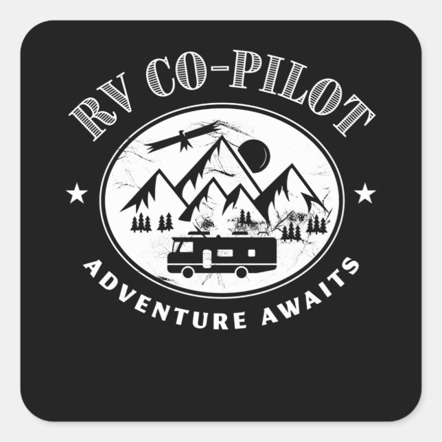 Sticker Carré RV Co-Pilot Adventure Attend Le Cadeau Camper (Devant)