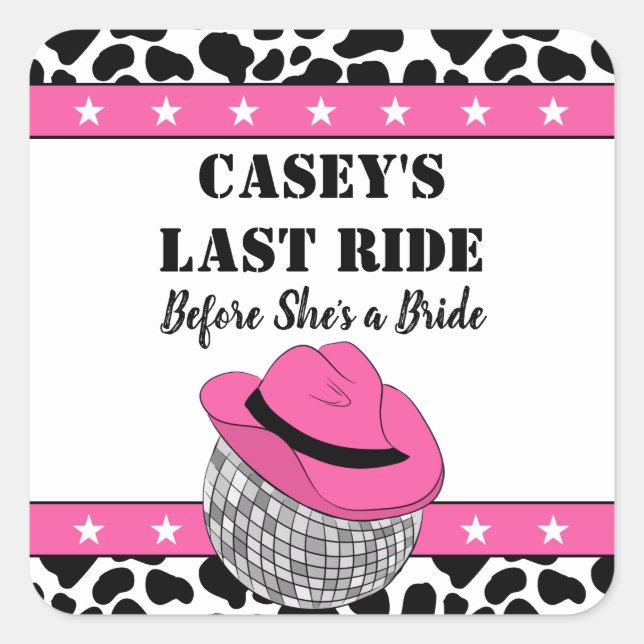 Sticker Carré Sa dernière virée disco cowgirl enterrement de vie (Devant)