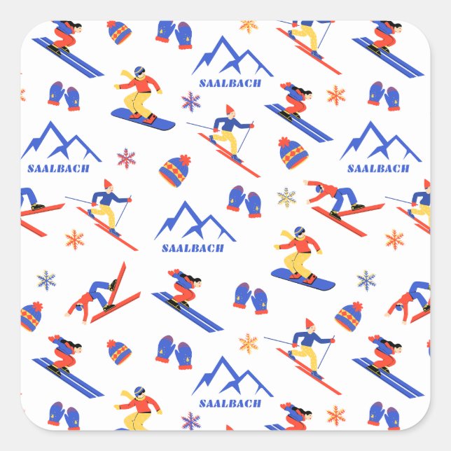 Sticker Carré Saalbach Autriche Alpes Ski Snowboard Motif (Devant)