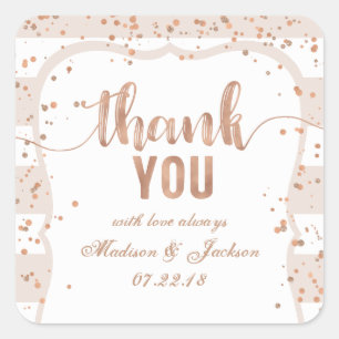 Sticker Carré Sable Stripes & Rose Gold Mariage Love Merci