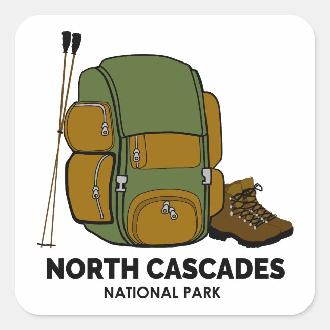 Sticker Carré Sac à dos du parc national de North Cascades (Devant)