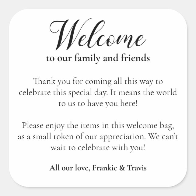 Sticker Carré Sac cadeau de bienvenue Mariage moderne (Devant)