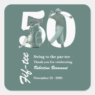 Sticker Carré Sac Cadeaux de Golf Vert Classique 50e Anniversair
