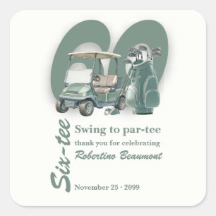Sticker Carré Sac Cadeaux de Golf Vert Classique 60e Anniversair