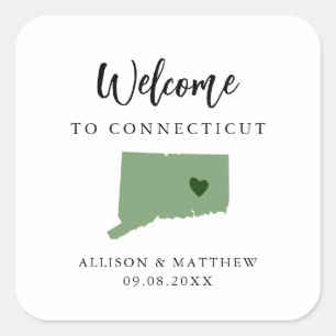 Sticker Carré Sac d'accueil ou boîte de Mariage Connecticut coul