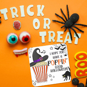 Sticker Carré Sac de friandises de pop-corn d'Halloween qui écla