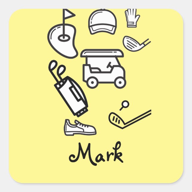 Sticker Carré Sac de golf panier casquette glove flag chaussure  (Devant)