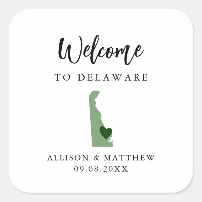 Sticker Carré Sac ou boîte de bienvenue pour Mariage Delaware Co (Devant)