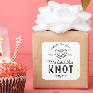 Sticker Carré Sacs Favor Mariage Pretzel Sacs Nous Avons Lié Le 