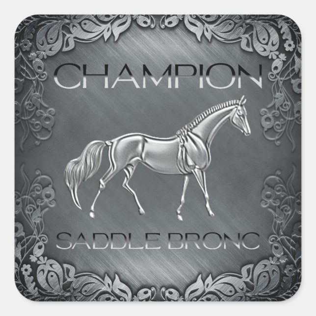 Sticker Carré Saddle Bronc Champion Rodéo Plaque gravée (Devant)