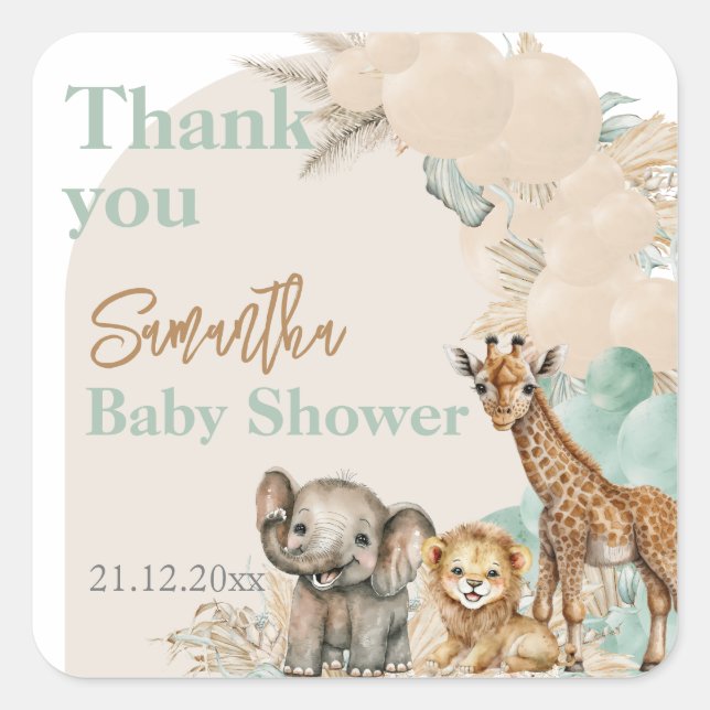 Sticker Carré Safari animal Boho Oh Boy Baby shower merci (Devant)