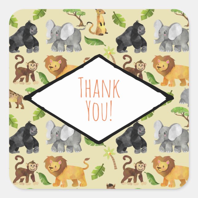 Sticker Carré Safari animal sauvage Jungle Motif Merci (Devant)