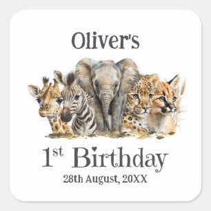 Sticker Carré Safari Animaux 1er anniversaire