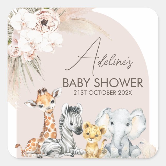 Sticker Carré Safari Arc Rose Wild Un Baby shower (Devant)