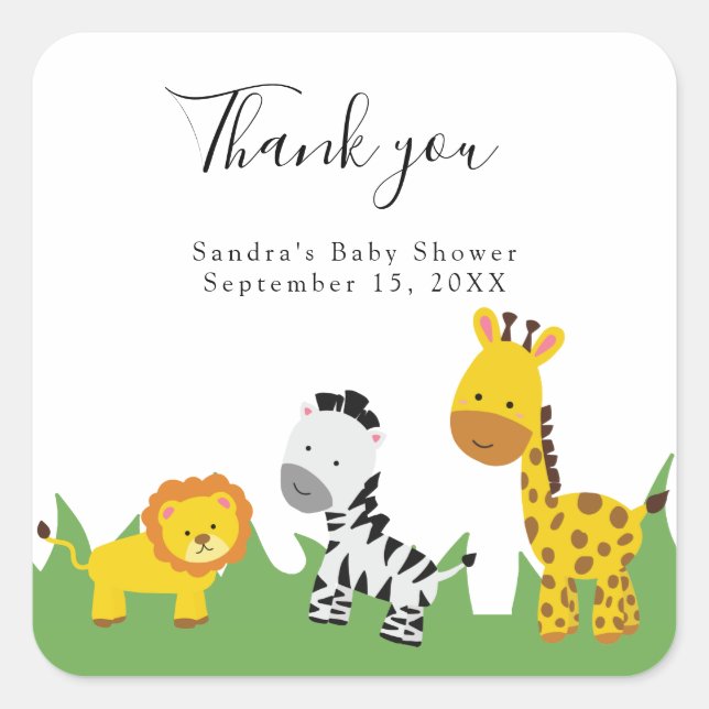 Sticker Carré Safari Baby shower Cute Jungle Animaux Neutral Squ (Devant)