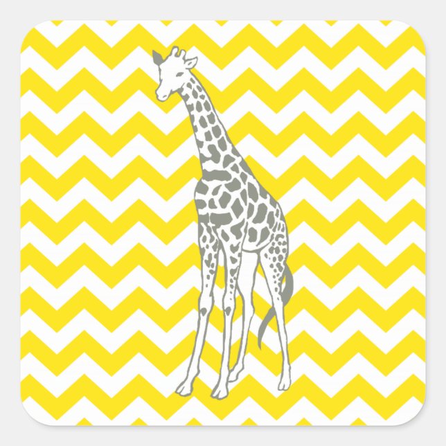 Sticker Carré Safari Jaune d'or Chevron avec Giraffe d'art pop (Devant)
