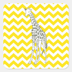 Sticker Carré Safari Jaune d'or Chevron avec Giraffe d'art pop