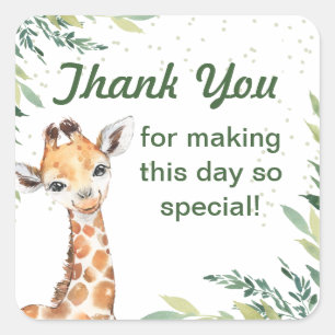 Sticker Carré Safari Jungle Giraffe Merci 1er anniversaire