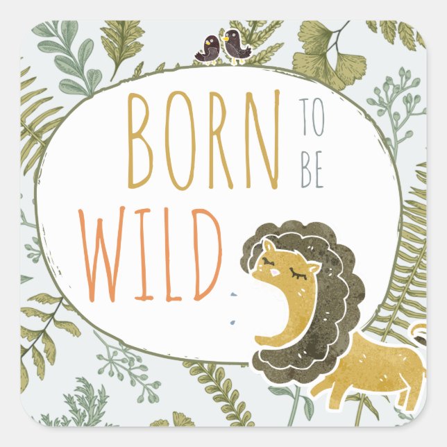 Sticker Carré Safari sauvage Jungle Animaux Baby shower botaniqu (Devant)