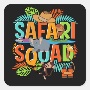 Sticker Carré Safari Squad Zoo Animaux africains
