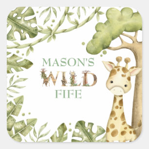 Sticker Carré Safari Wild One Aquarelle Anniversaire