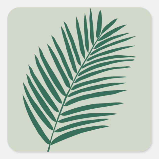 Sticker Carré Sage De Feuille De Palme Tropicale Vert Et Vert Ol (Devant)