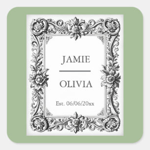 Sticker Carré SAGE GREEN Baroque vintage Wedding - Custom Text