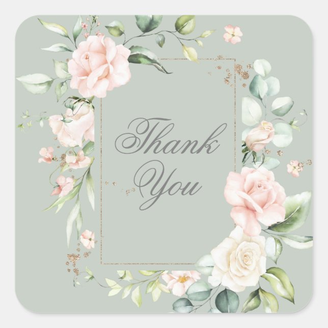 Sticker Carré Sage Green Blush Ivory Merci Floral (Devant)