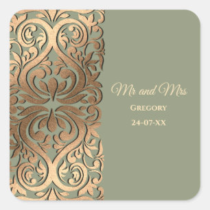 Sticker Carré Sage Green et Gold Mariage Élégant luxe