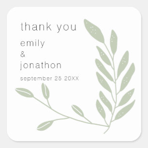 Sticker Carré Sage Green Feuilles Noms de date Mariage