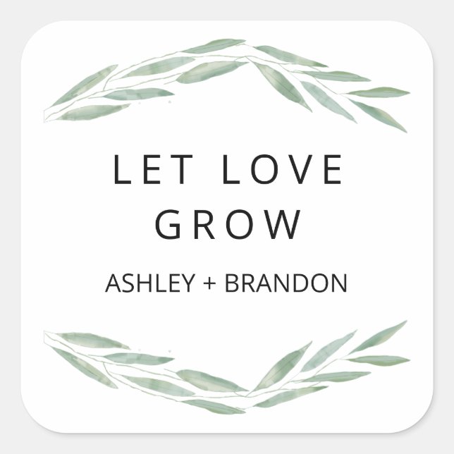 Sticker Carré Sage Green Let Love Grow Stickers, Cadeau Mariage (Devant)