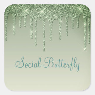 Sticker Carré Sage Green Parties scintillant Social Papillon Typ