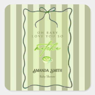 Sticker Carré Sage Green Stripes Love So Matcha Diaper Raffle