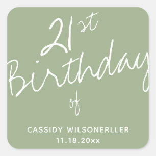 Sticker Carré Sage minimaliste 21e anniversaire