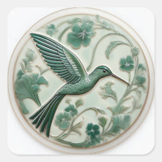 Sticker Carré Sage & Monnaie faux relief Art Nouveau Hummingbird
