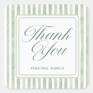 Sticker Carré Sage Vert Aquarelle Mariage Remerciements