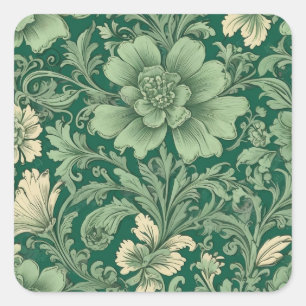 Sticker Carré Sage Vert Vintage motif floral