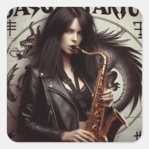 Sticker Carré Sagittaire Zodiaque Musicien Saxophone
