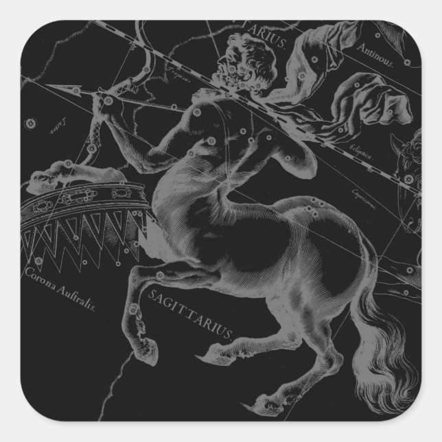 Sticker Carré Sagittarius Constellation Hevelius Map on Black (Devant)