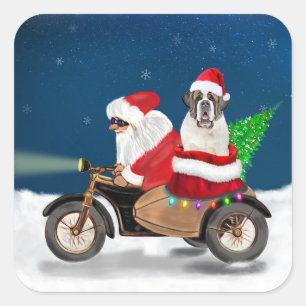 Sticker Carré Saint Bernard Chien Noël Père Noël