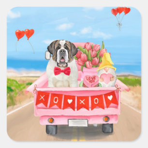 Sticker Carré Saint Bernard Chien Saint Valentin Coeurs de camio