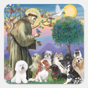 Sticker Carré Saint François avec 10 Chiens
