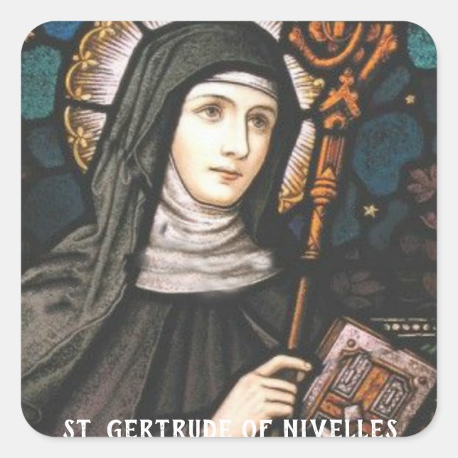 Sticker Carré Saint Gertrude de Nivelles Patron Saint des Chats (Devant)