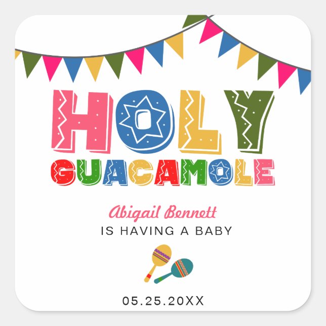 Sticker Carré Saint Guacamole Fiesta Baby shower joli coloré (Devant)