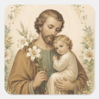 Sticker Carré Saint Joseph et l'Enfant Jésus : Prières Tradition