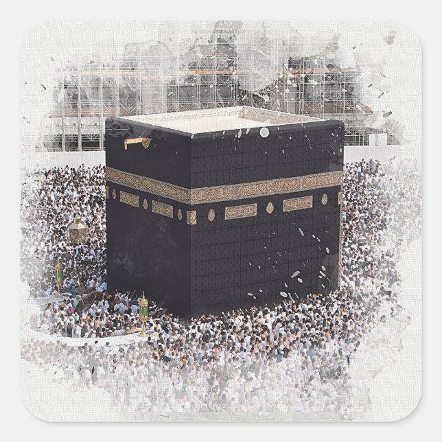 Sticker Carré Saint Kaaba, Masjid Al Haram, aquarelle (Devant)