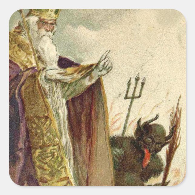 Sticker Carré Saint Nicolas Krampus Prêtre de la fourche (Devant)