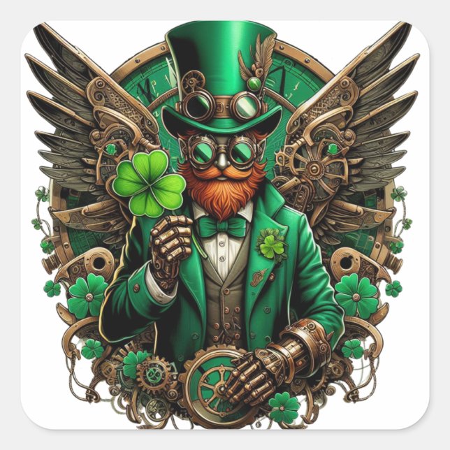 Sticker Carré Saint Patrick's Day trèfle à vapeur (Devant)